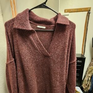 Cozy Oversized V-Neck Collar Sweater - Dusty Rose